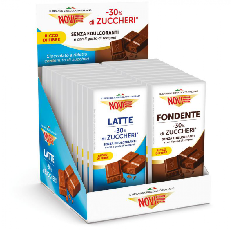 Novi Expo Tavolette Latte e Fondente -30% di Zuccheri da 100gr x 24pz